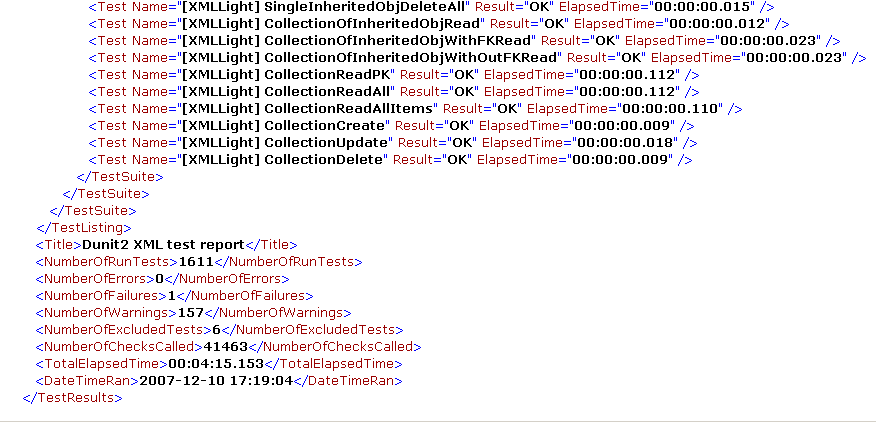 Final section of XML report